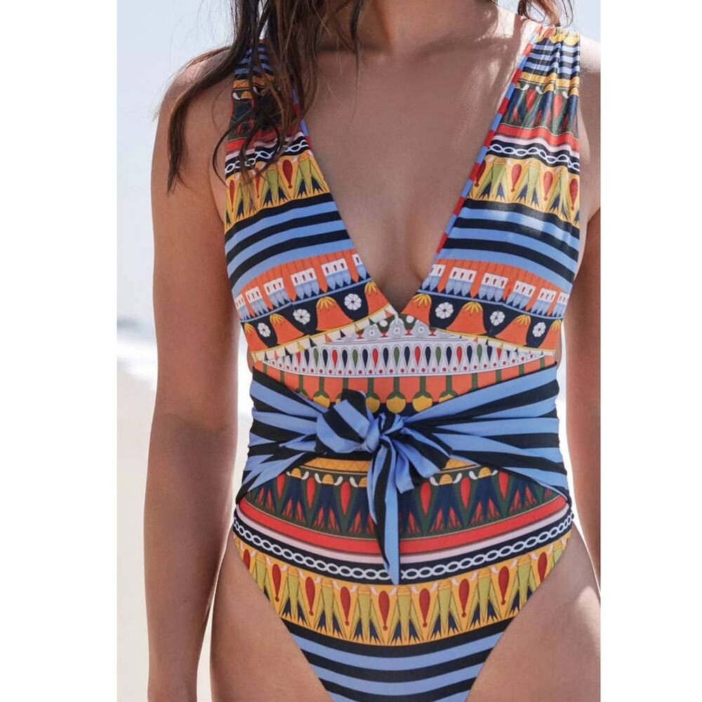New Anthropologie Agua Bendita Florentina Plunge One-Piece Swimsuit $180 SMALL - Picture 3 of 3